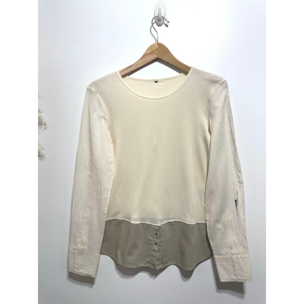Cop. Copine Women’s Beige Maurice Tee-Shirt Size 2 Long Sleeve Paint Detailing